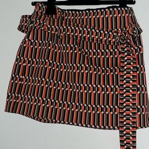 Prada Mini Skirt with Orange and Black Geometric Design